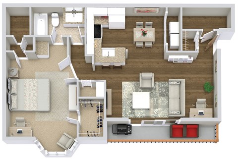 Floor plan for 1 bed, 1 bath, 898 sqft